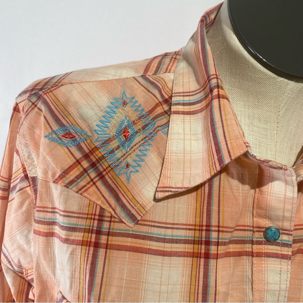 Women's Wrangler Retro Embroidered Western Snap Plaid Shirt XXL - Picture 5 of 8